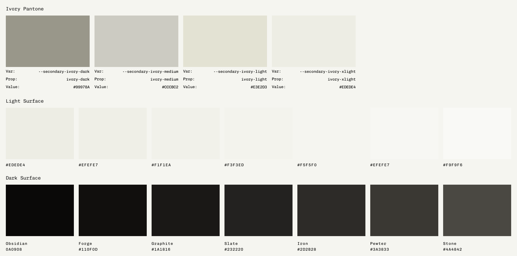 Ivory tones, tested in light and dark.