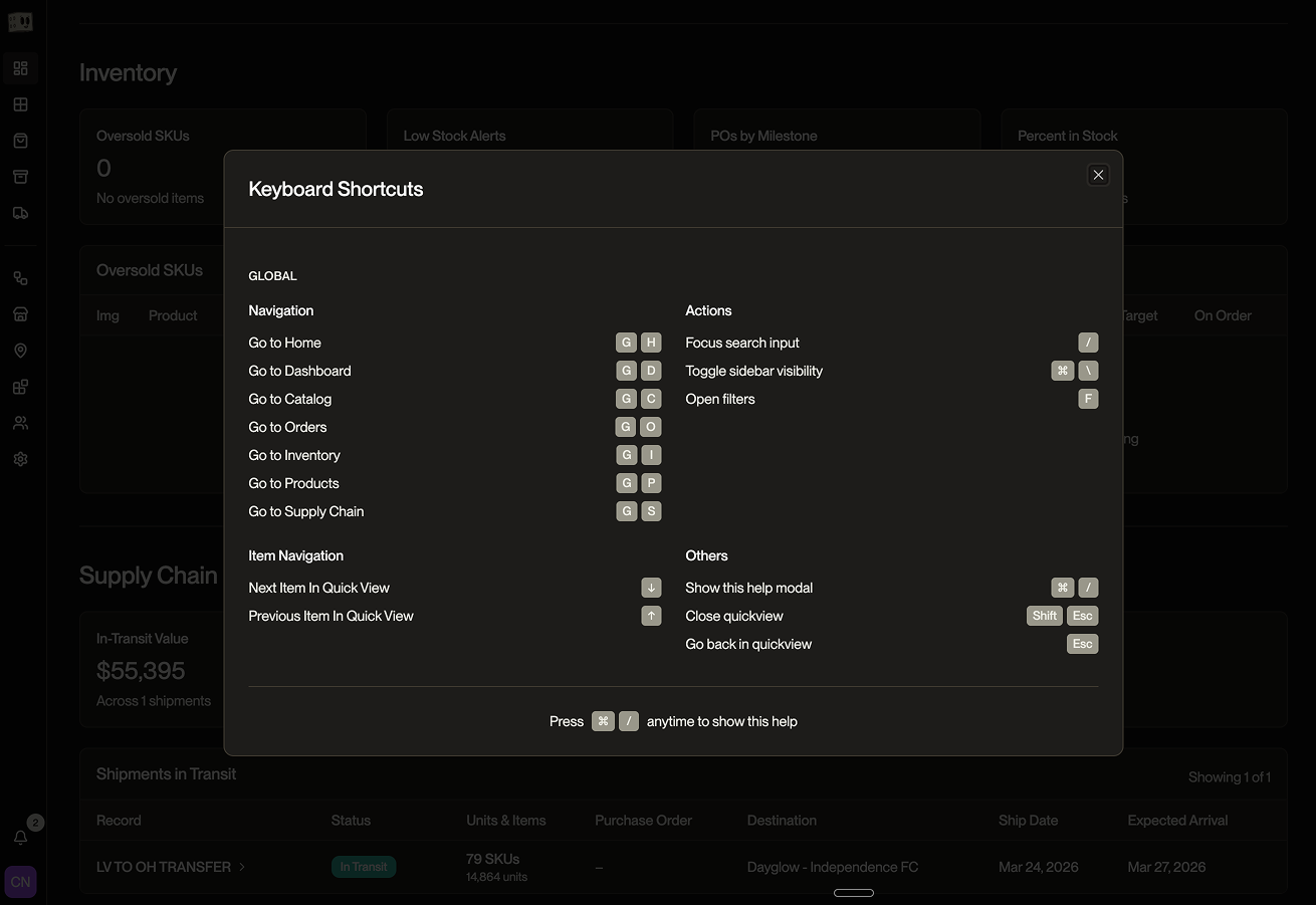 Keyboard shortcuts modal.