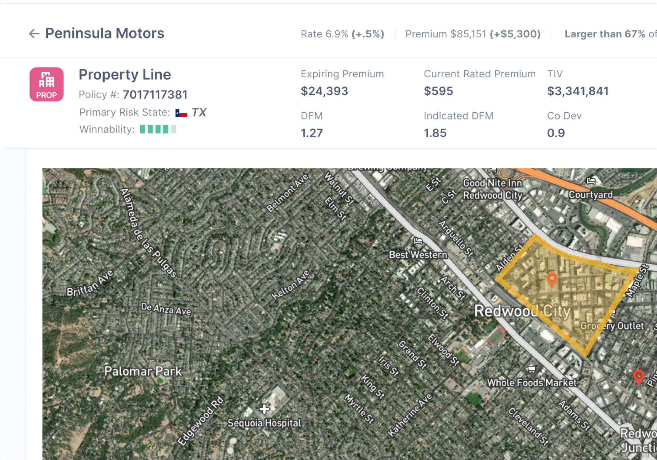 Map view with a property selected and the inline panel open